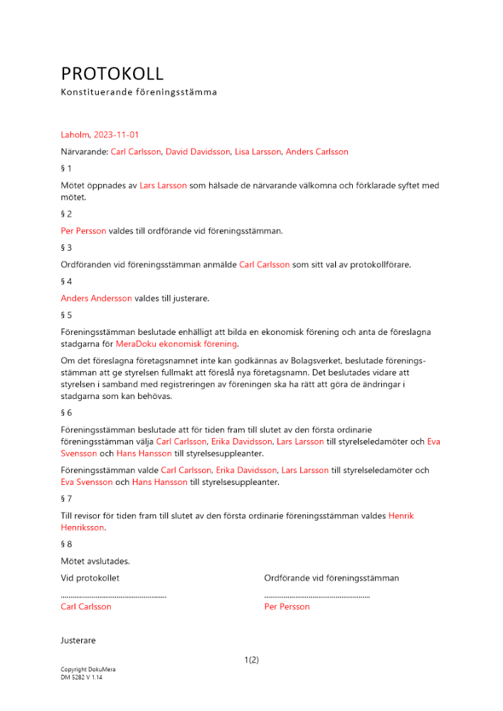 Protokoll konstituerande föreningsstämma 2023