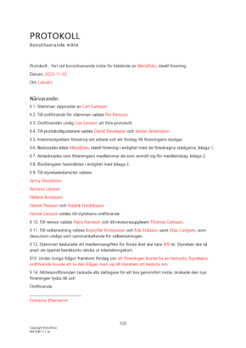 Protokoll till konstituerande möte ideell förening 2023