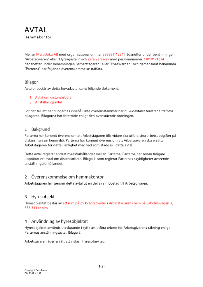 Avtal för hemmakontor 2023