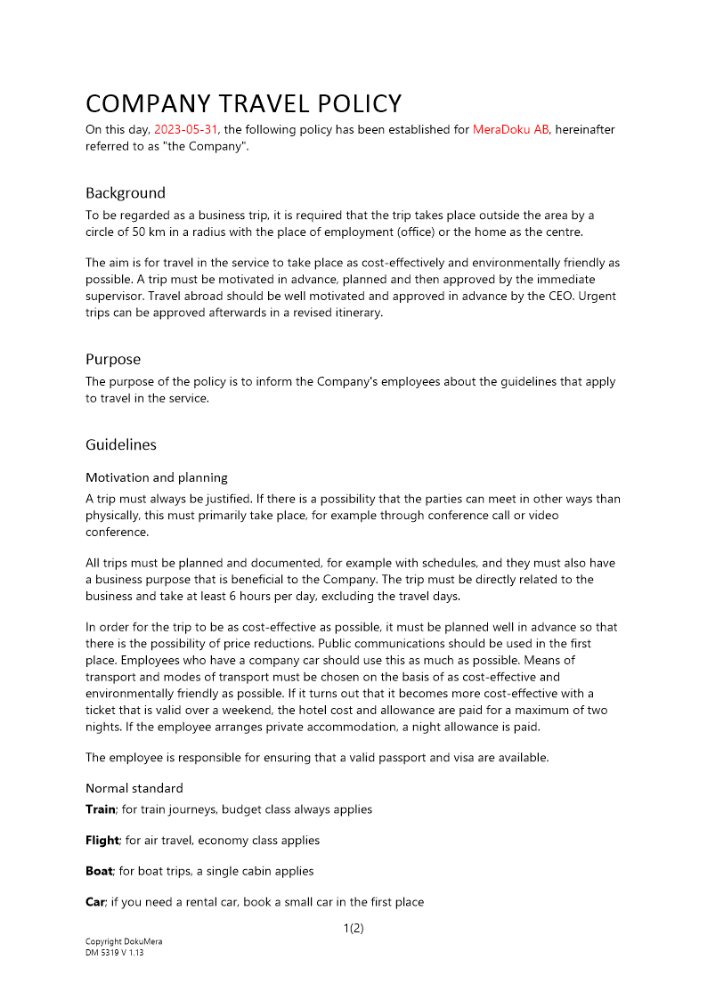 Resepolicy Engelsk 2023