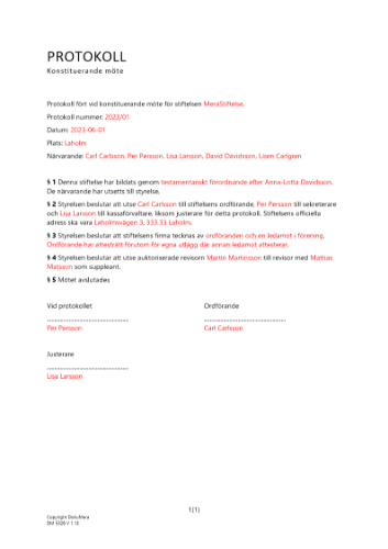 Protokoll konstituerande möte - stiftelse 2023