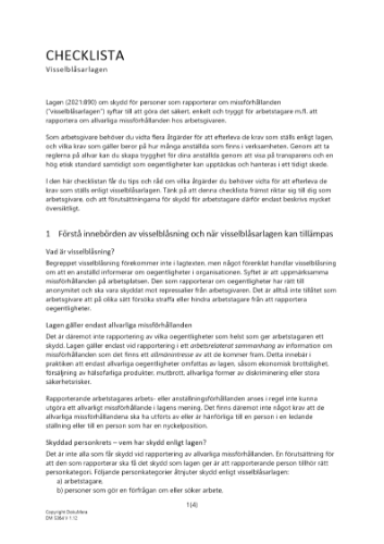 Checklista - arbetsgivares ansvar enligt visselblåsarlagen 2023