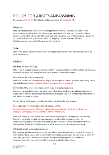 Policy för arbetsanpassning 2023