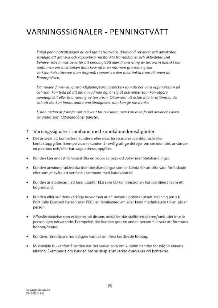 Varningssignaler penningtvätt 2023