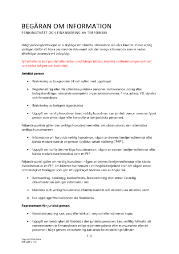 Begäran om information från klient - penningtvätt 2023