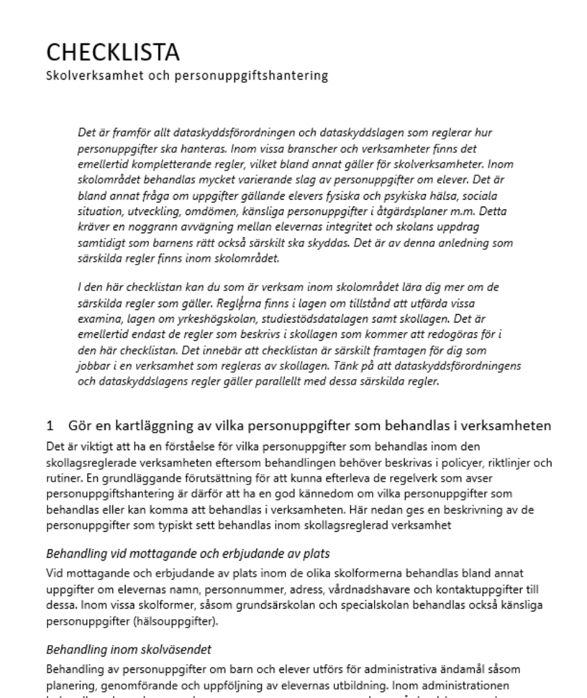  Checklista – skolverksamhet och personuppgiftshantering 2023