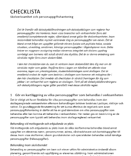  Checklista – skolverksamhet och personuppgiftshantering 2023